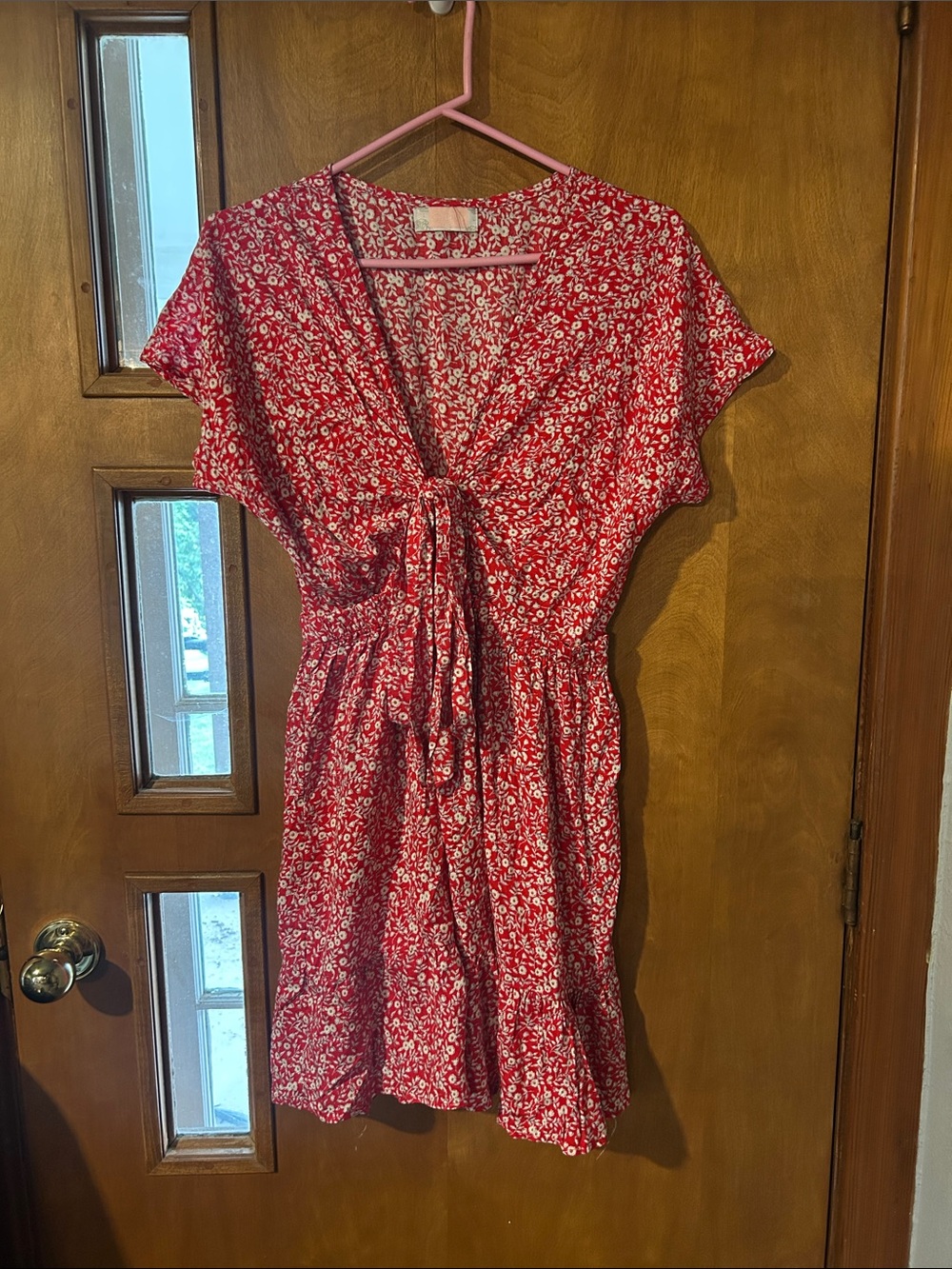 Red Floral Tie-Front Mini Dress